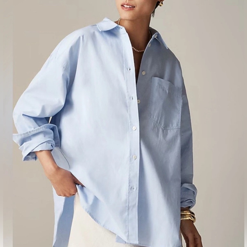 J. Crew Etienne Oversized Shirt Lightweight Oxford Blue Eoe Sz MP $128 NEW BY733